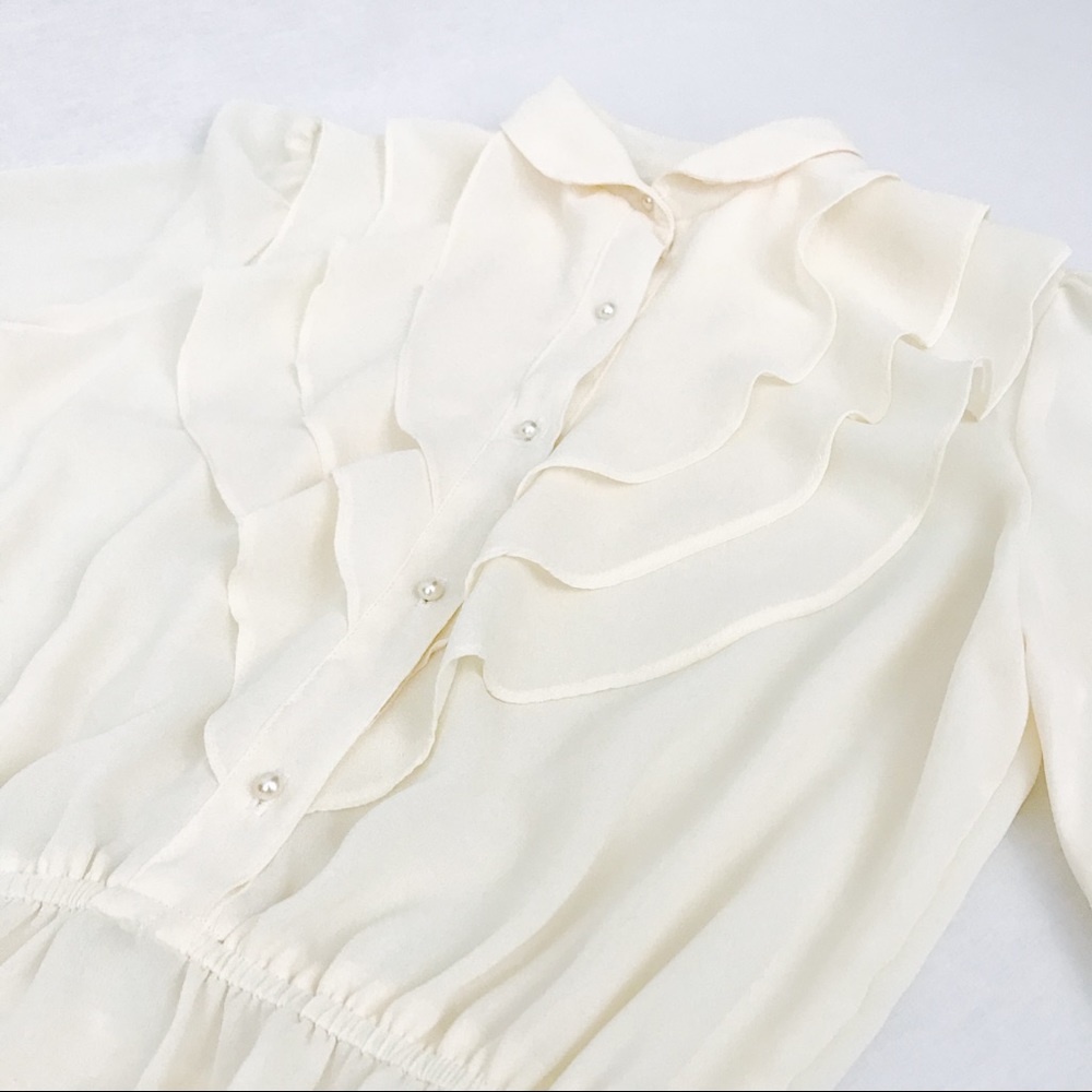 Vintage Sheer Ruffle Midi Dress in Ivory | Size S/M - Picture 14 of 15